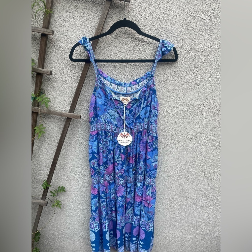 Nine Lives Bazaar Fleur midi Dress Lapis Ditsy Floral Boho Summer NWT! - Picture 3 of 10